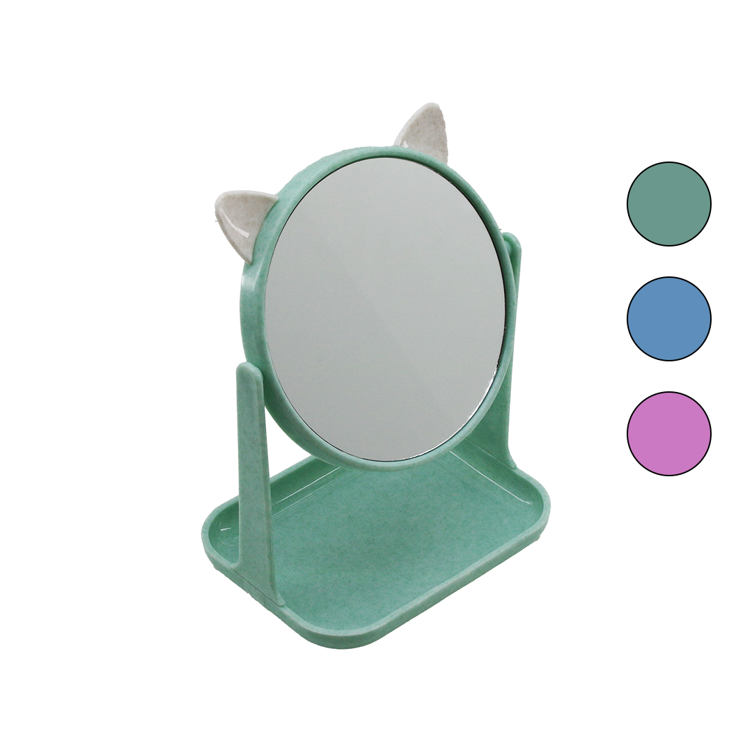 Yuvarlak 15 cm Plastik Makyaj Aynası (Kulaklı, Sepetli)