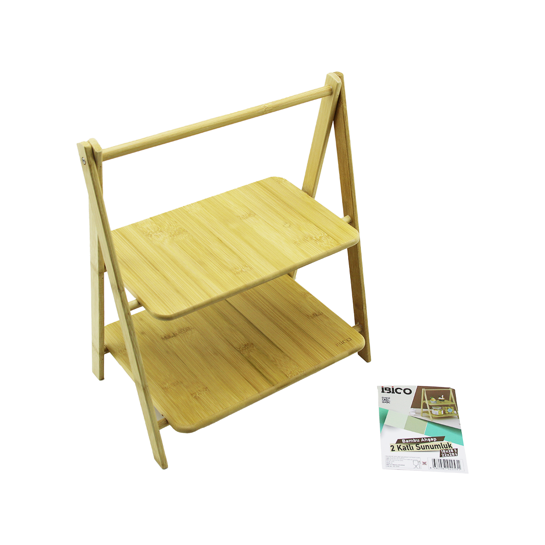 Ayaklı 2 Katlı Ahşap & Bambu Sunum Servis Tahtası Seti 18x28 / 22x28 cm