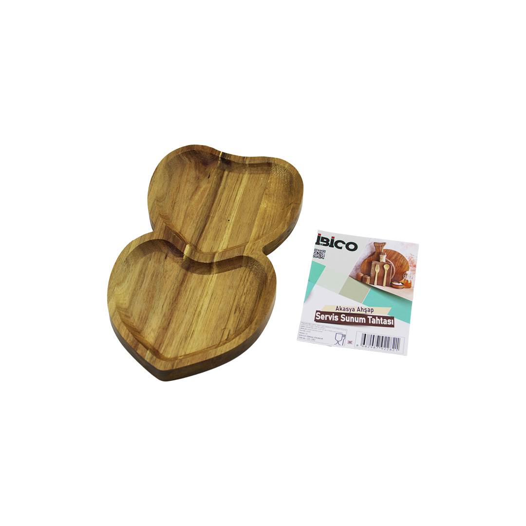 Akasya Kalpli 2 Bölmeli Ahşap Servis Tepsisi 25x14x1.4 cm