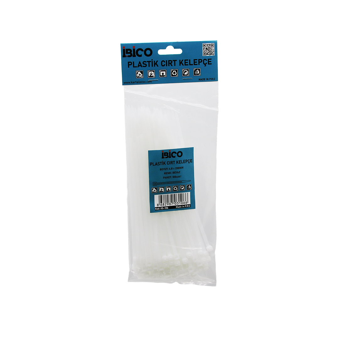 Beyaz Plastik Cırt Kelepçe Kablo Bağı