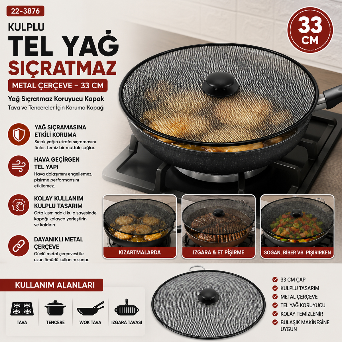 Yağ Sıçratma Koruyucu Tel Kulplu Metal Çerçeve
