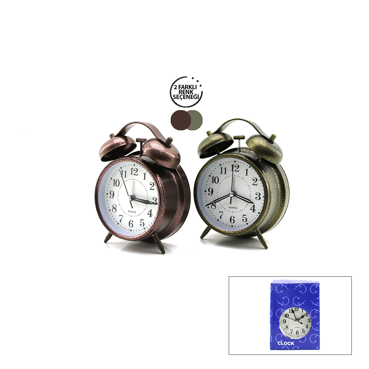 Çift Zilli Metal Masa Çalar Saat (10 cm)