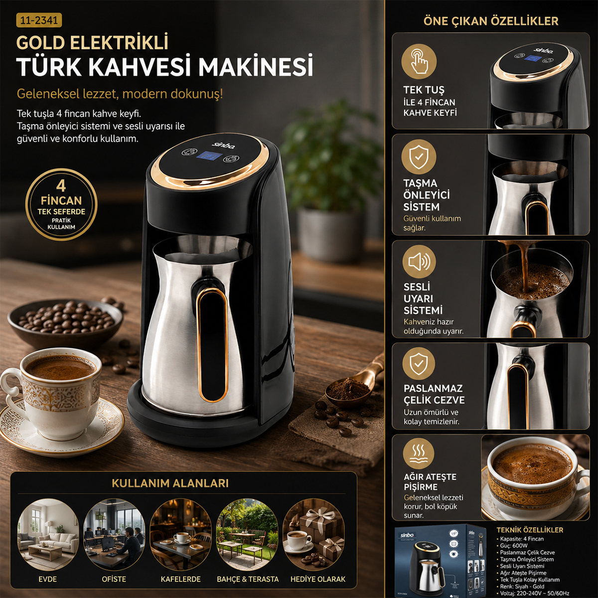 Elektrikli Türk Kahvesi Makinesi Gold Kenarlı