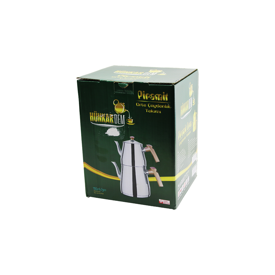 Çelik Çaydanlık Seti (1.1L Üst + 2L Alt) Kendinden Süzgeçli