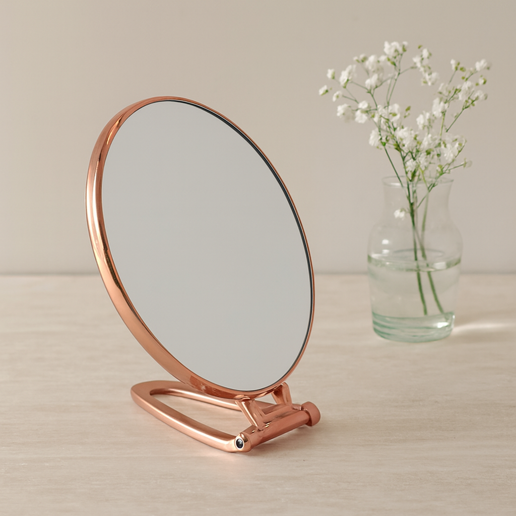 Oval Çift Taraflı Makyaj Aynası 6.5 inç Katlanır Ayaklı