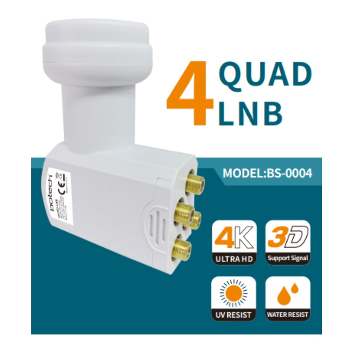Uydu LNB Quad (4 Çıkış) 0.1dB 4K Ultra HD Universal