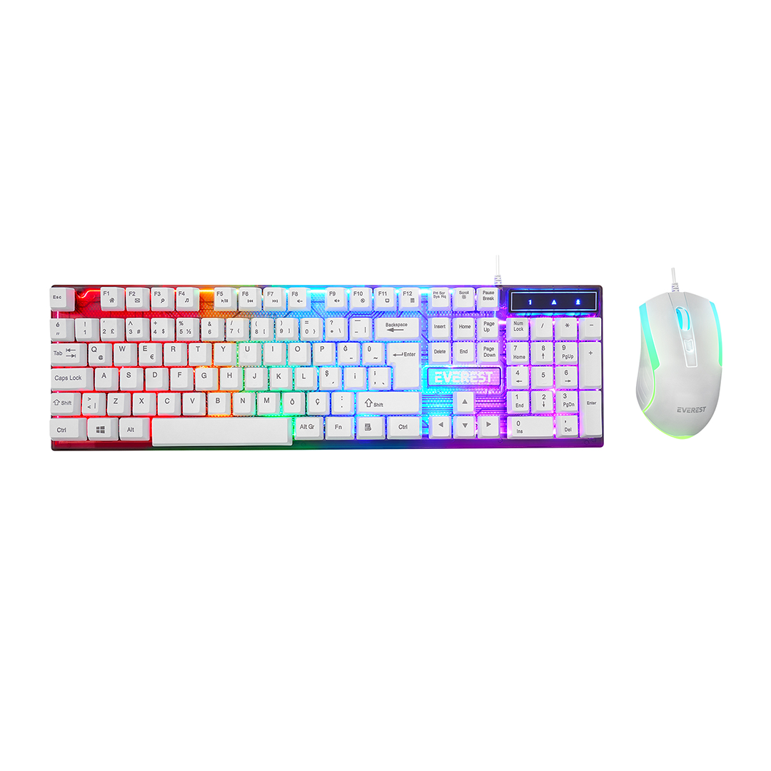 USB Kablolu Oyuncu Klavye ve Mouse Seti - Beyaz RGB görsel 2