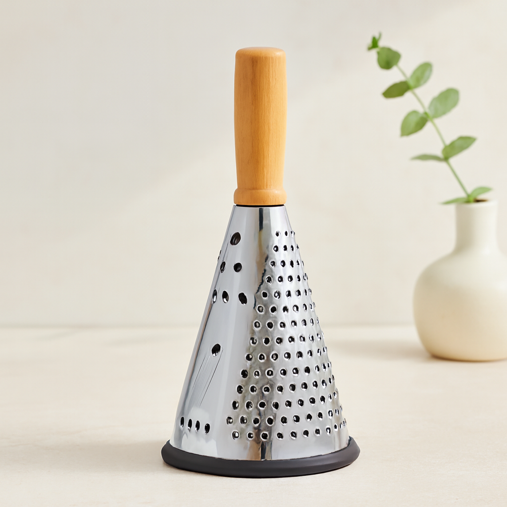 8" Ahşap & Bambu Saplı Çelik Rende (Silikon Taban, 3 Bölümlü)