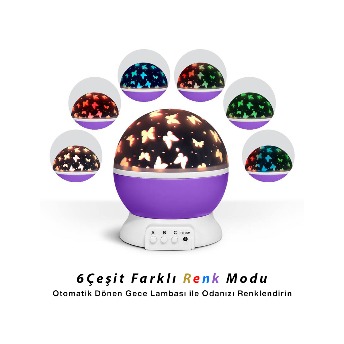 Otomatik Dönerli Ay Yıldız Projeksiyon Gece Lambası (USB & Pil)