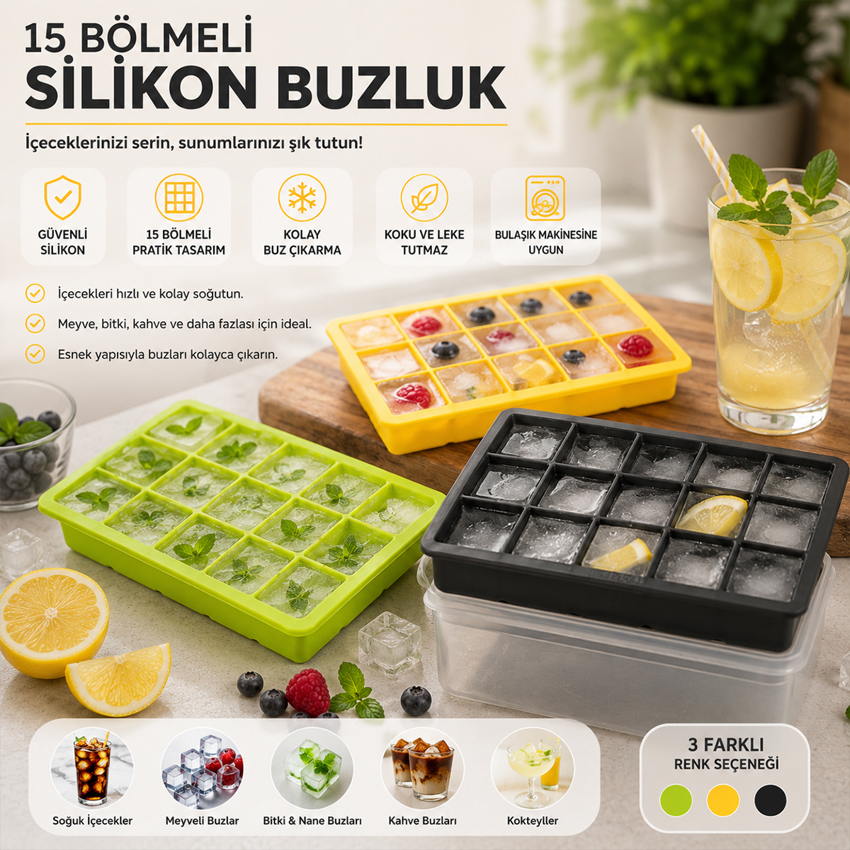 Silikon Plastik 15 Bölmeli Buzluk