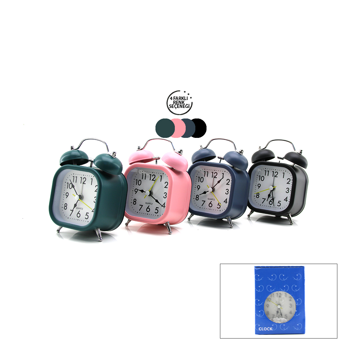 Çift Zilli Metal Kasalı Işıklı Pilli Masa Çalar Saat (8.8 cm)