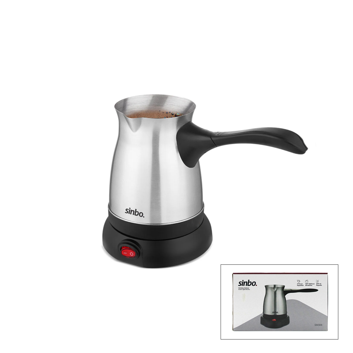 Çelik Elektrikli Cezve - Türk Kahvesi Makinesi 500 ml (6 Fincan) 360° Kablosuz