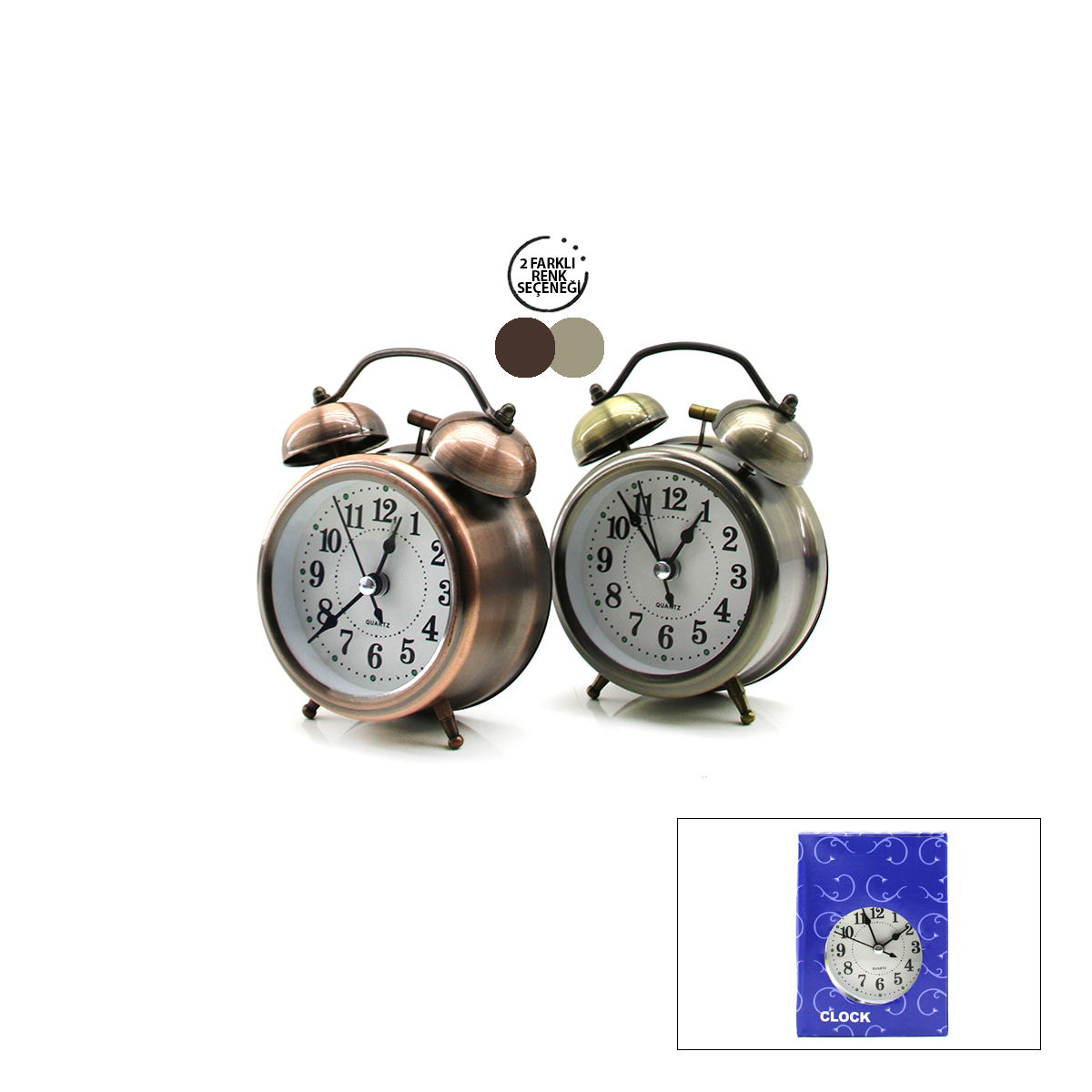 Metal Masa Çalar Saat - Pilli Işıklı 8 cm