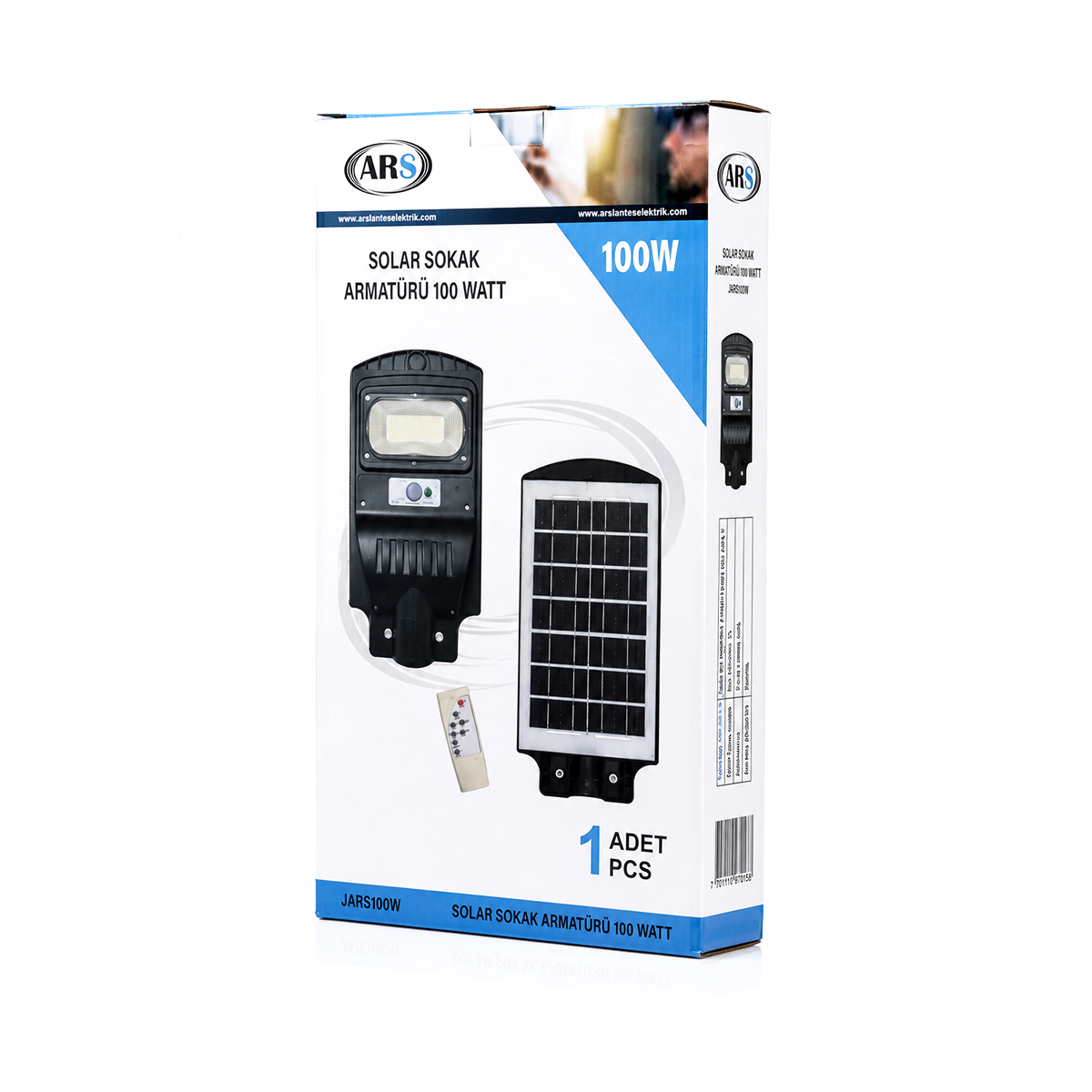100W Güneş Enerjili Sokak Lambası 6500K Sensörlü Kumandalı