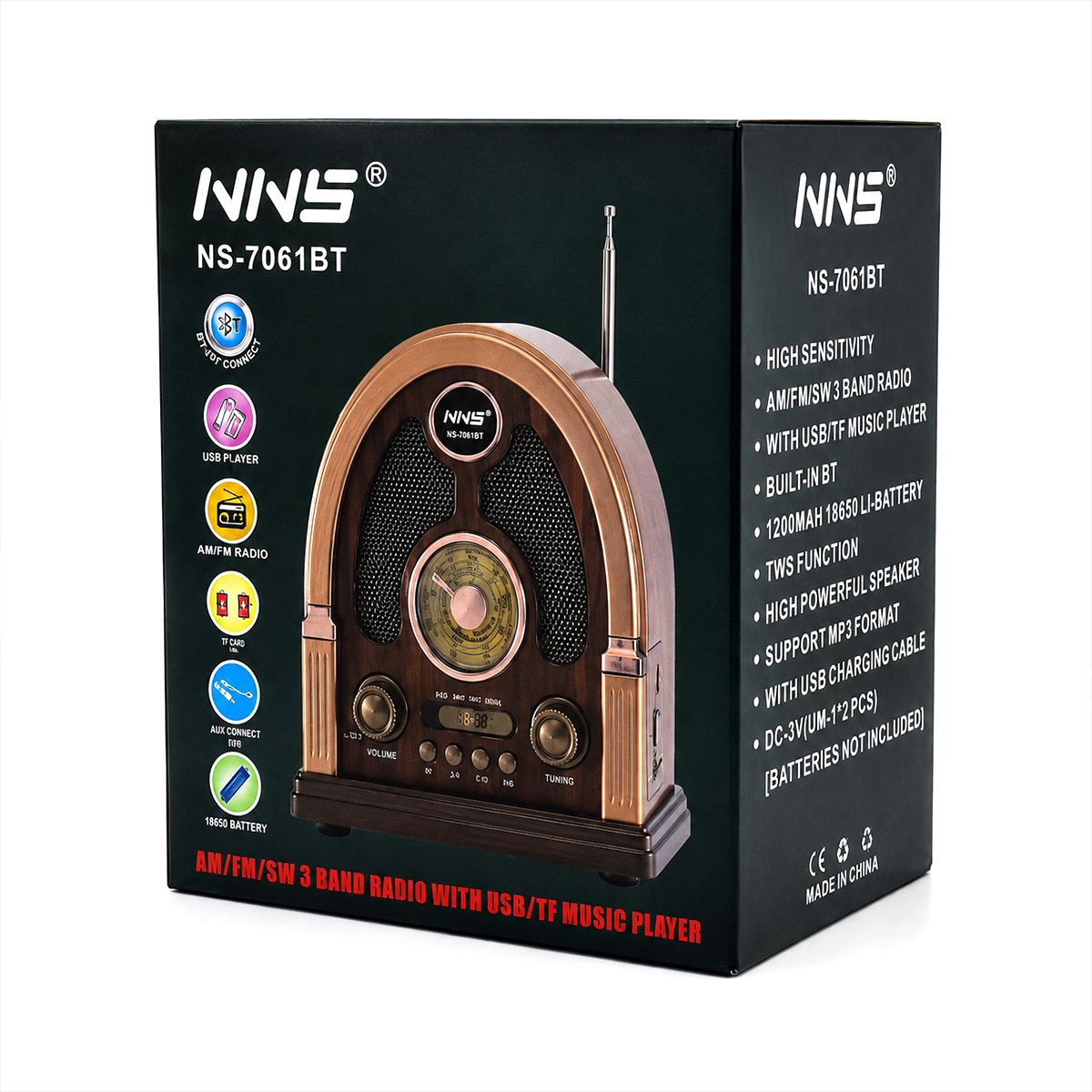 Bluetooth Taşınabilir Hoparlör - FM Radyo, USB/TF MP3, Şarjlı, İbreli Nostalji