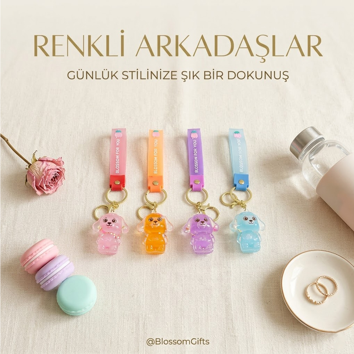 Mika kristal anahtarlık altın kulplu