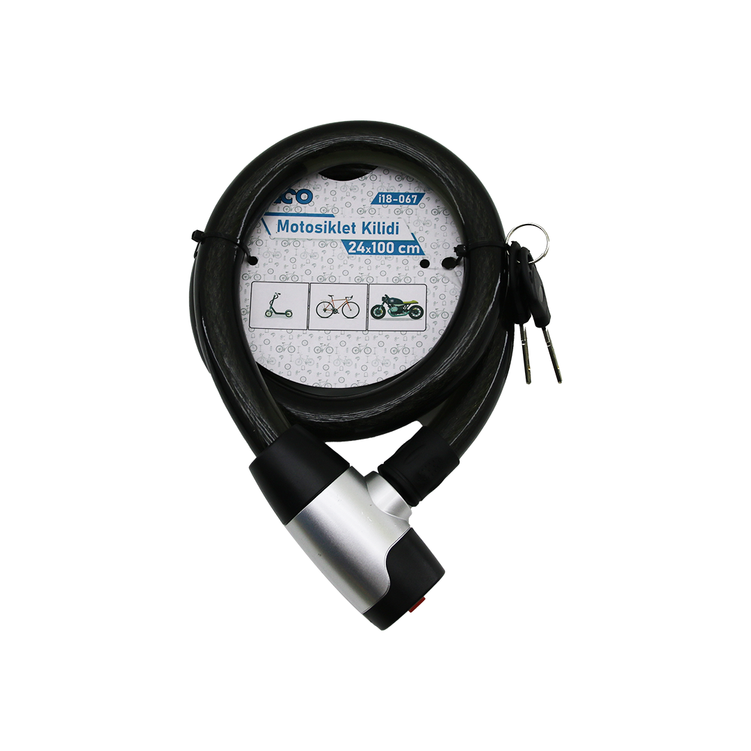 Anahtarlı Çelik Tel Bisiklet ve Motosiklet Kilidi 24mm x 100cm