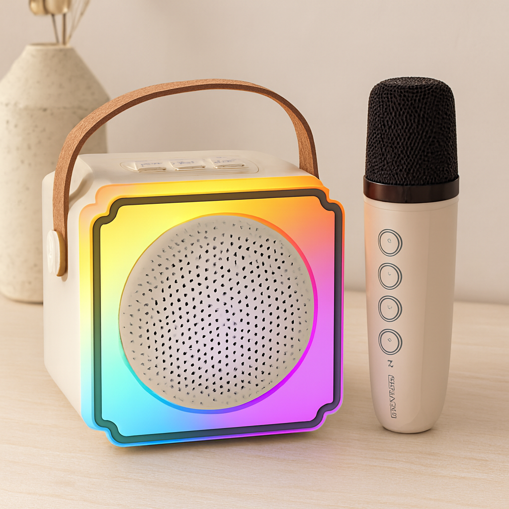 Karaoke Mikrofonlu Taşınabilir Bluetooth Hoparlör (Işıklı, USB Şarjlı)