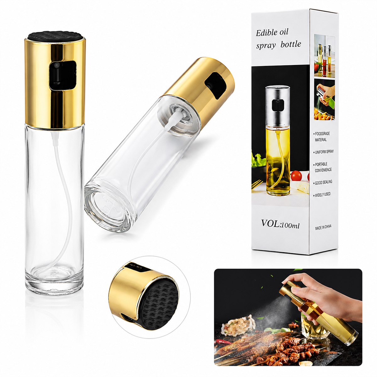 100 ml Cam Yağdanlık Sprey Şişe (İnce Uzun, Krom Başlık)