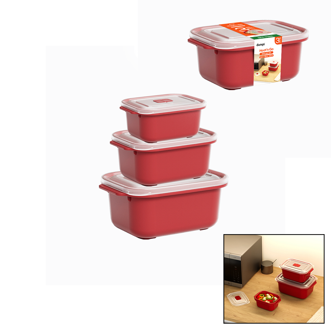 Kırmızı Dikdörtgen Saklama Kabı Seti 3'lü (500/1000/2000 ml) görsel 2