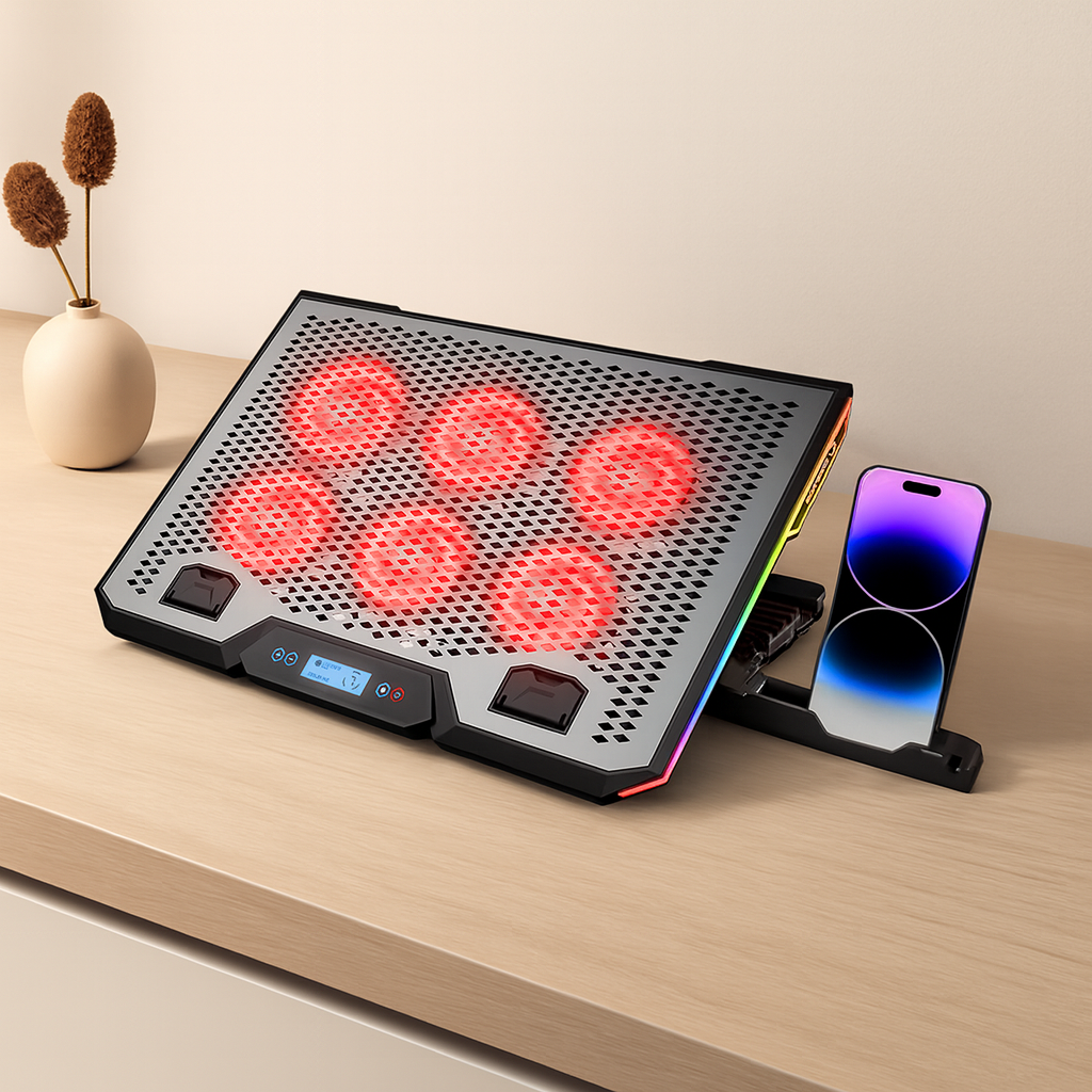 15.6\" Laptop Soğutucu - 6 Fan, RGB, LCD Dijital Kontrol, 2 USB