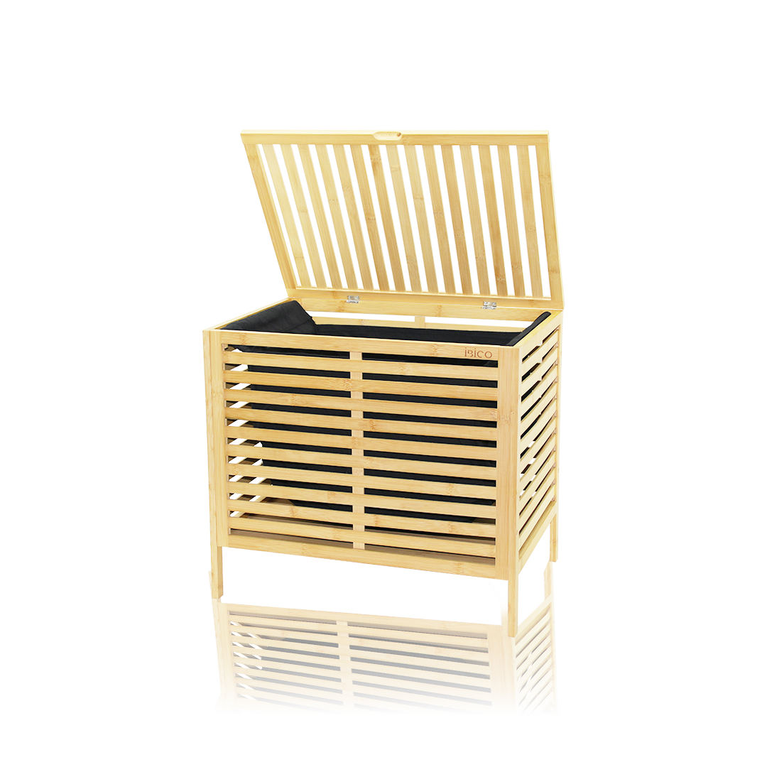 Kalın Bambu Çamaşır Sepeti 50x38x55 cm (Kumaş Torbalı)