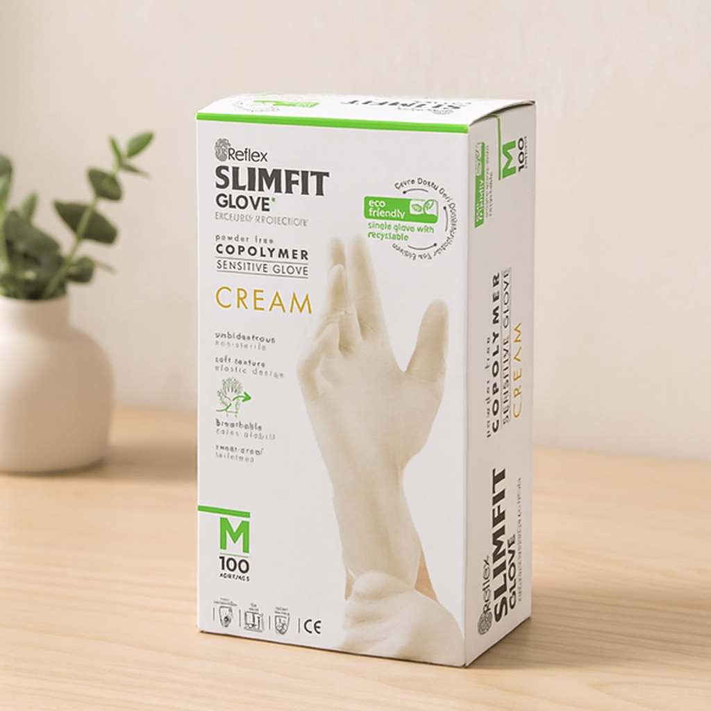 Slimfit Pudrasız Muayene Eldiven M Krem 100'lü