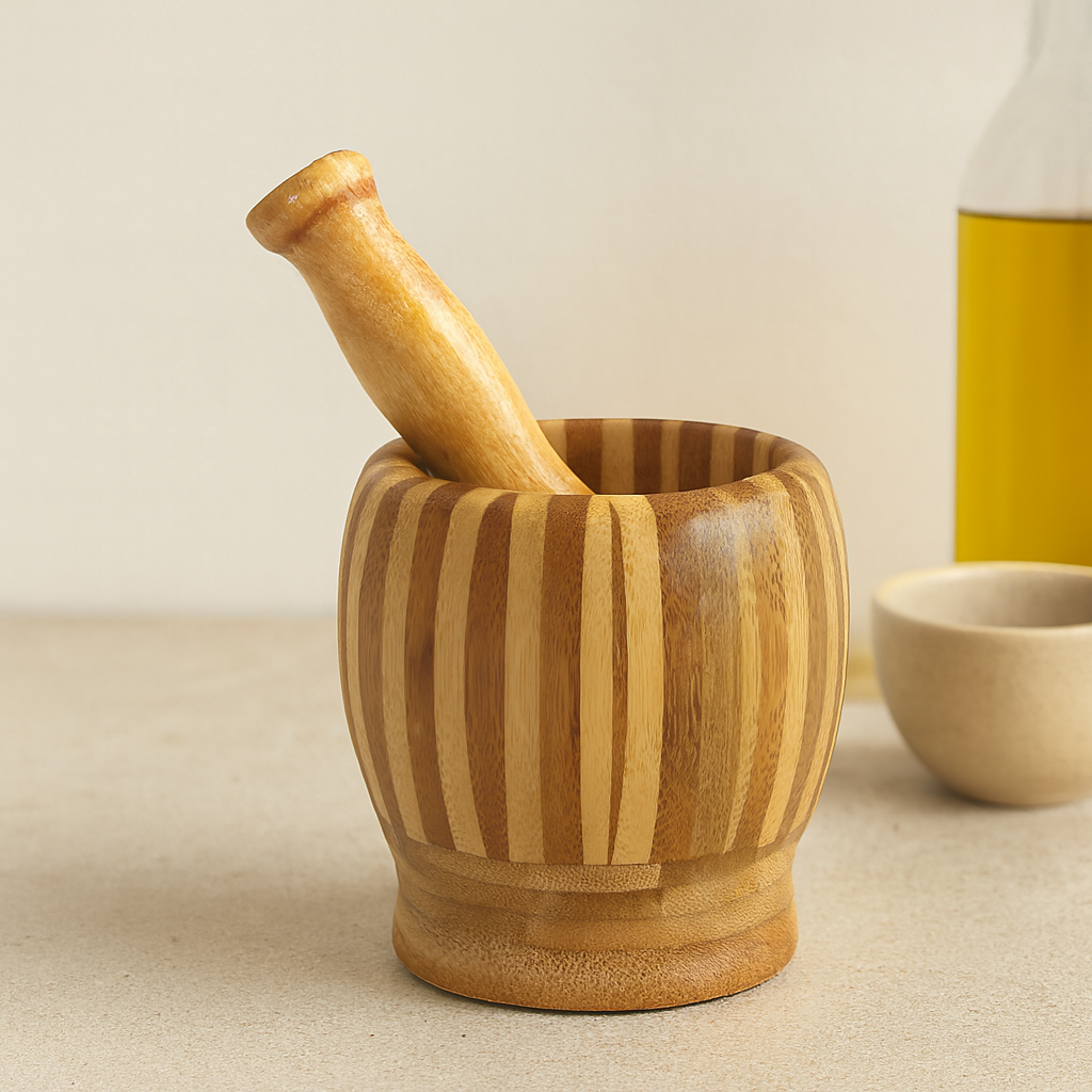 Bambu Ahşap Havan - Sarımsak Dövecek 8.5x6.8x10 cm