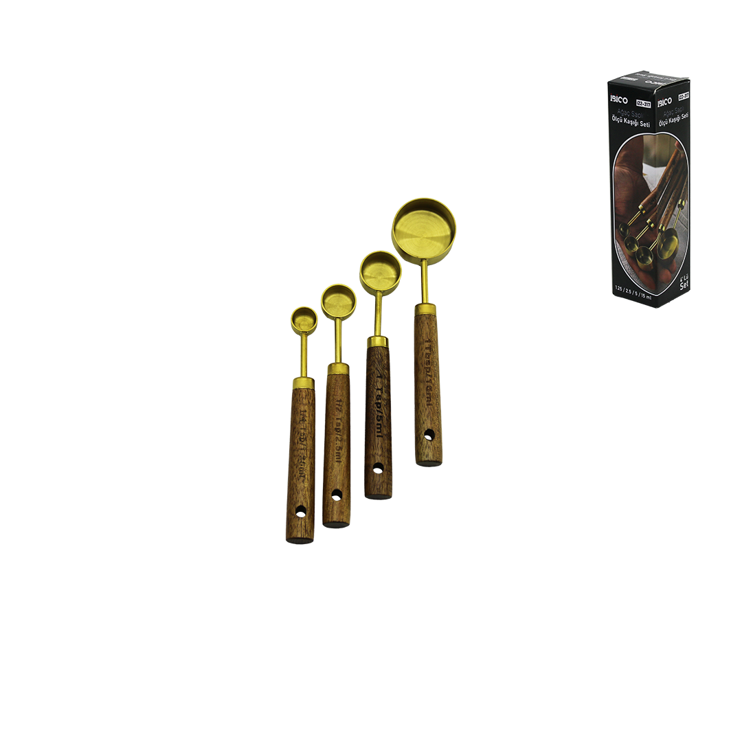 Altın Renk Metal 4'lü Ölçü Kaşık Seti (15ml, 5ml, 2.5ml, 1.25ml)