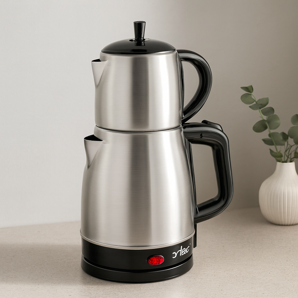 2in1 Çaycı & Kettle Elektrikli Çay Makinesi 1.7L + 0.7L Çelik