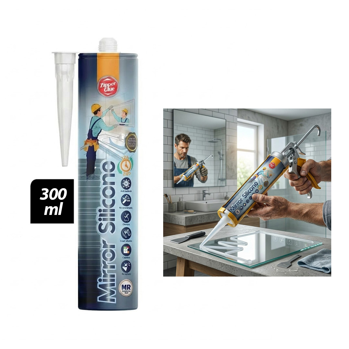 Ayna ve Cam Yapıştırıcı Silikon Şeffaf 300ml
