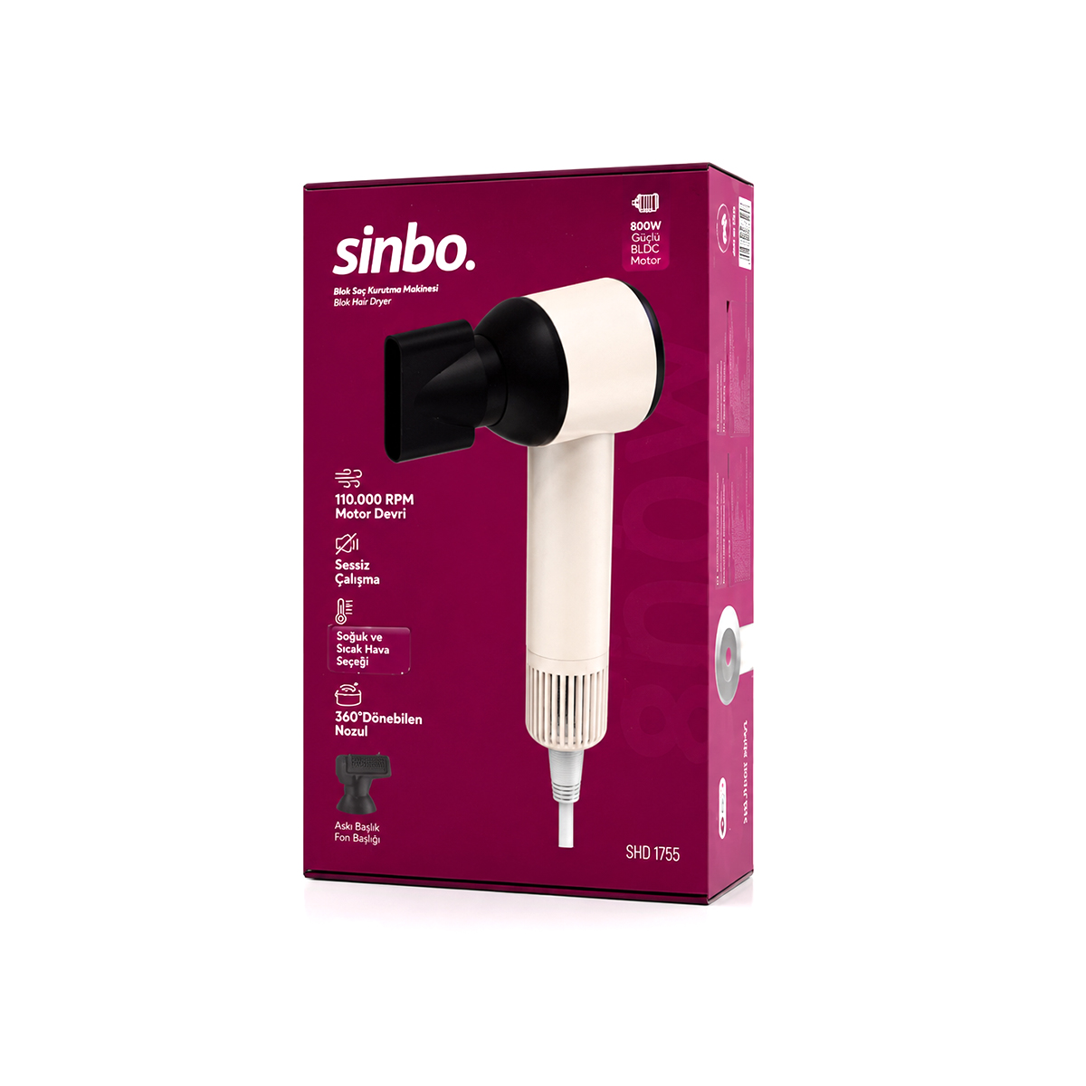 Pembe Saç Kurutma Makinesi - 110.000 RPM, 3 Hız & Isı Ayarı