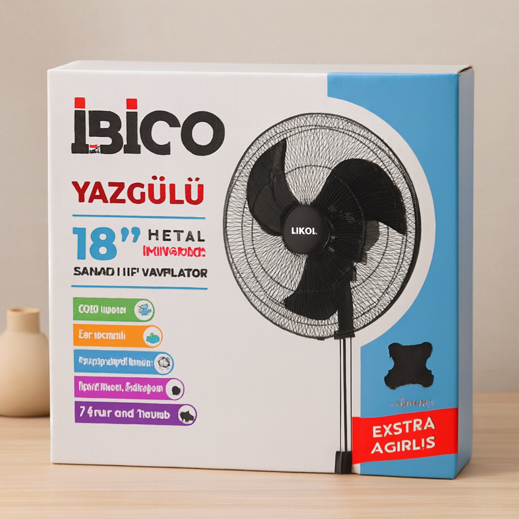18" Ayaklı Sanayi Vantilatör 80W 3 Kademe Metal Kanat