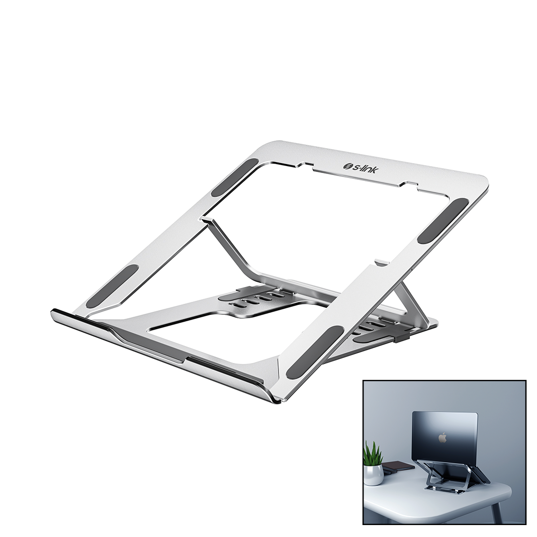 Katlanabilir Alüminyum Laptop Stand 6 Açılı Gümüş