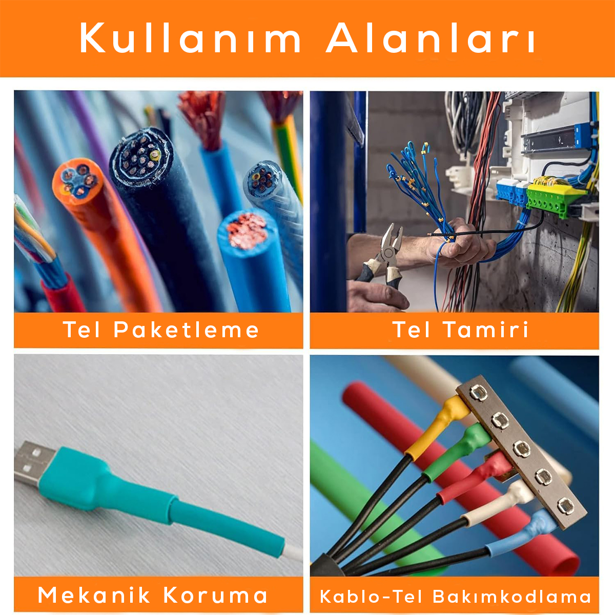 Isıyla Büzüşmeli Makaron Kablo Tamir Seti 100'lü
