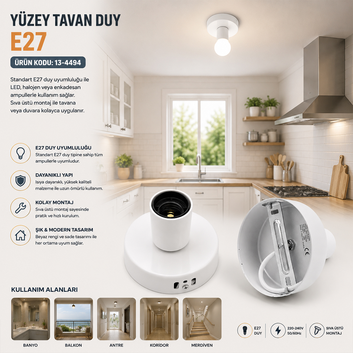 E27 Metal Tavan Duy Askı Aparatı