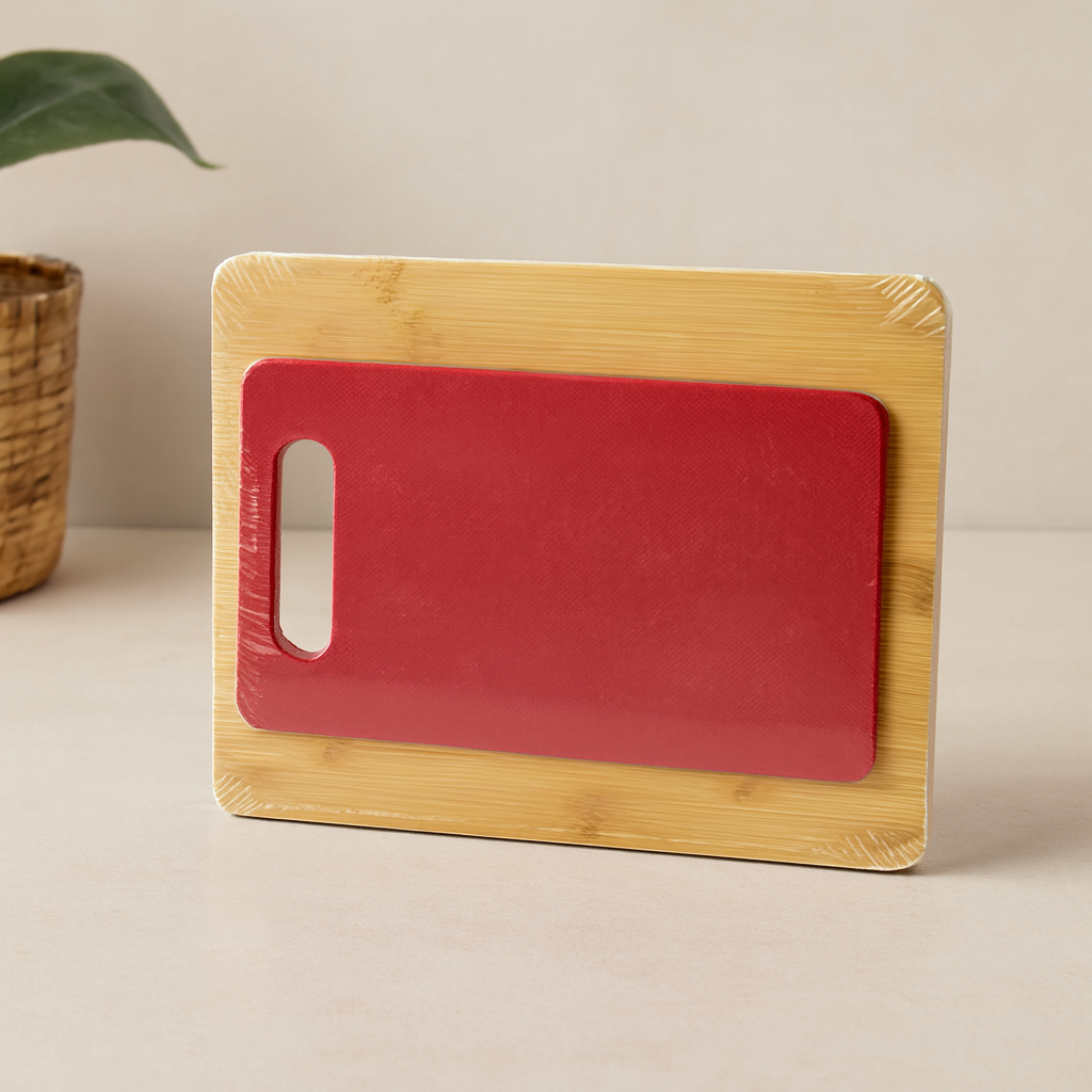 Bambu ve Plastik Kesme Tahtası 2'li Set (22x28 & 15x25 cm)