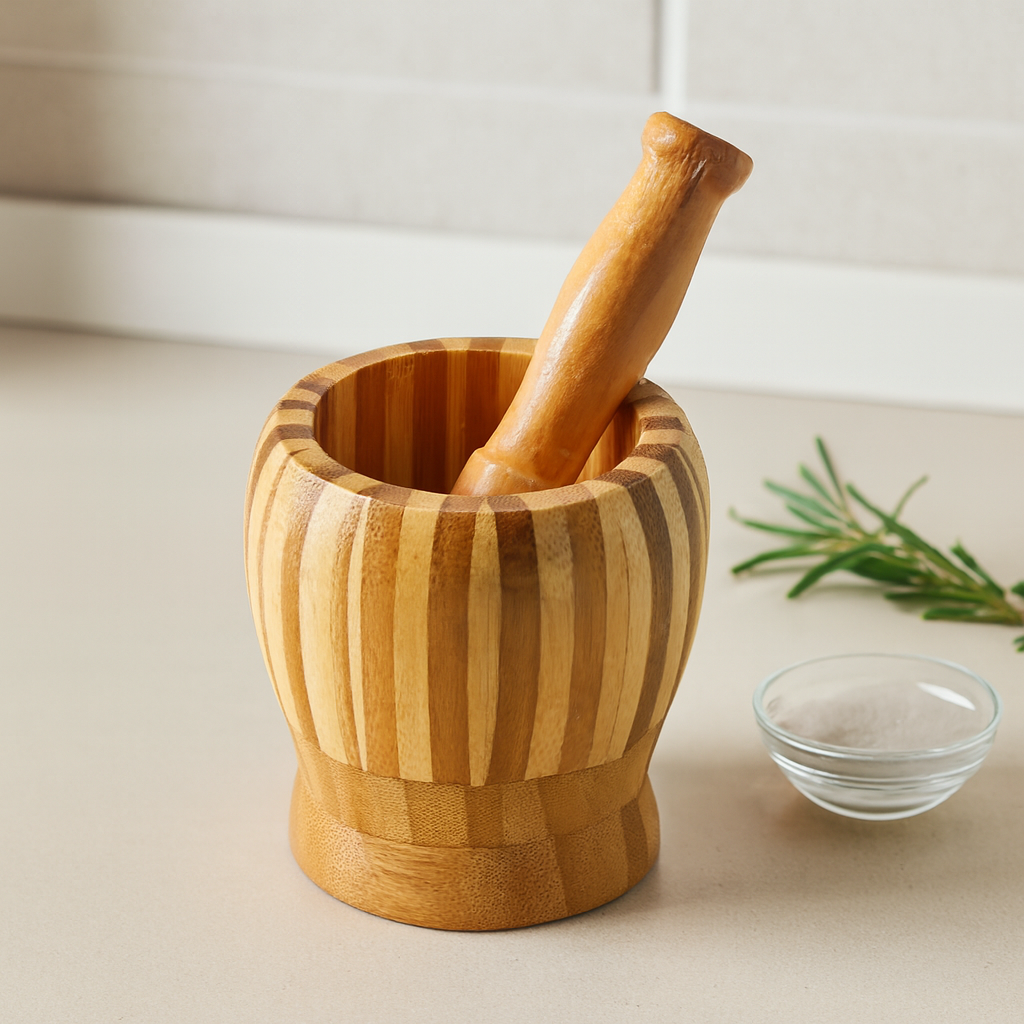Bambu Ahşap Havan (Sarımsak Dövecek) 9.5x6.6x10.5 cm