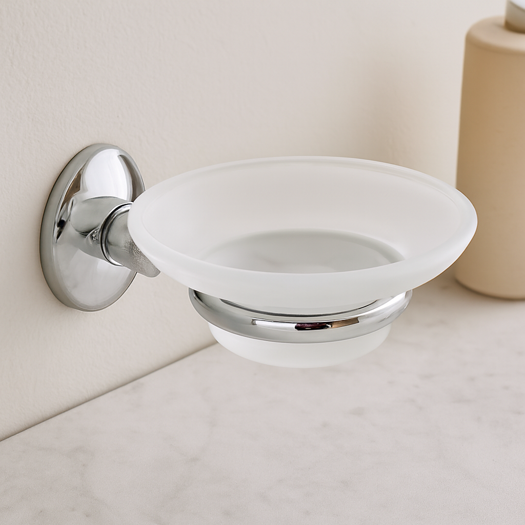 Banyo Katı Sabunluk - Plastik, Krom Metal Tutacaklı