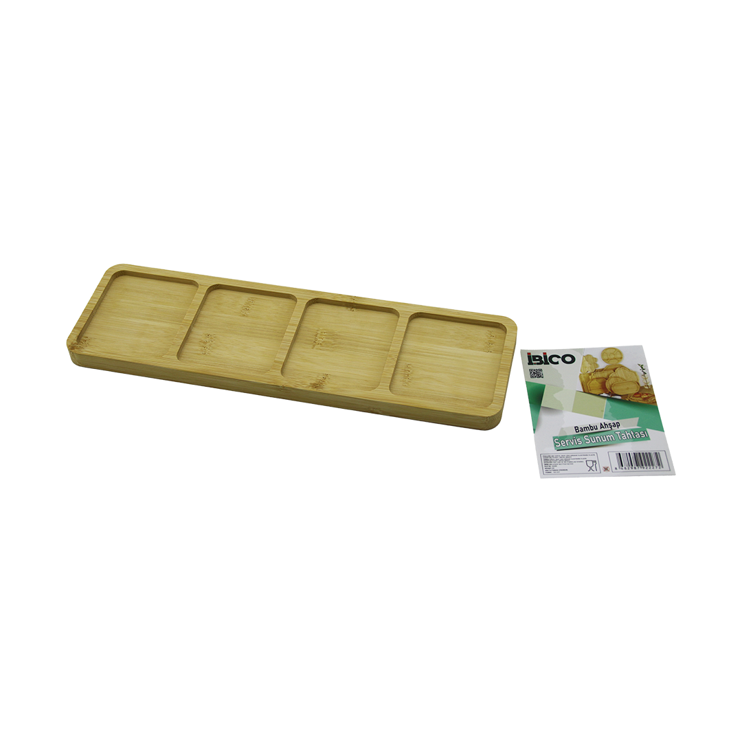 4 Bölmeli Dikdörtgen Bambu Servis Tepsisi 32.8x10x1.4 cm