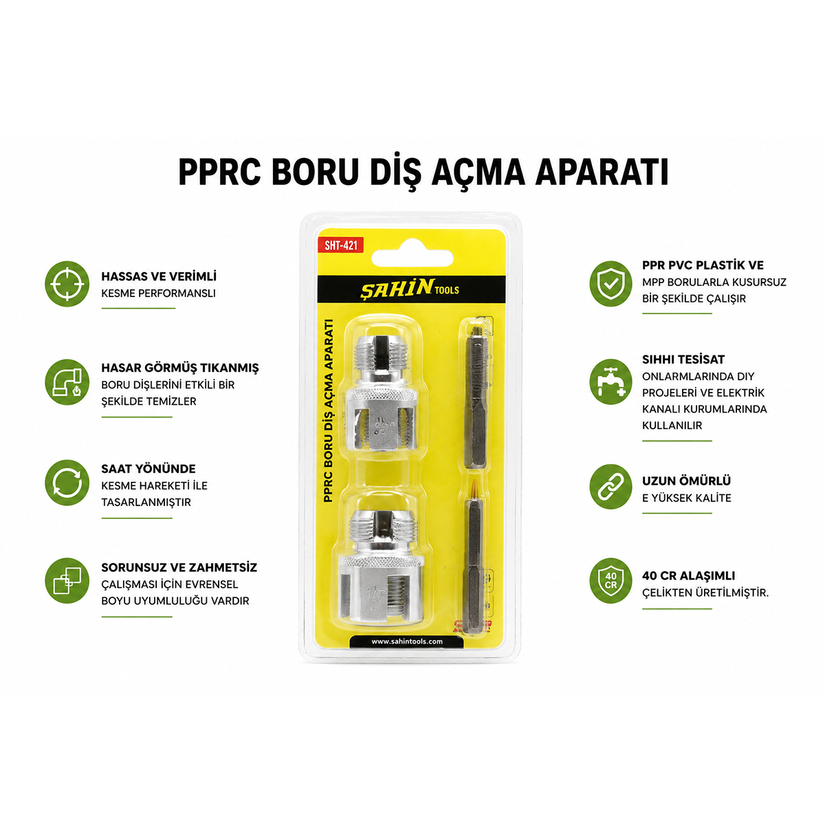 PPRC Boru Diş Açma Matkap Uç Aparatı 2'li