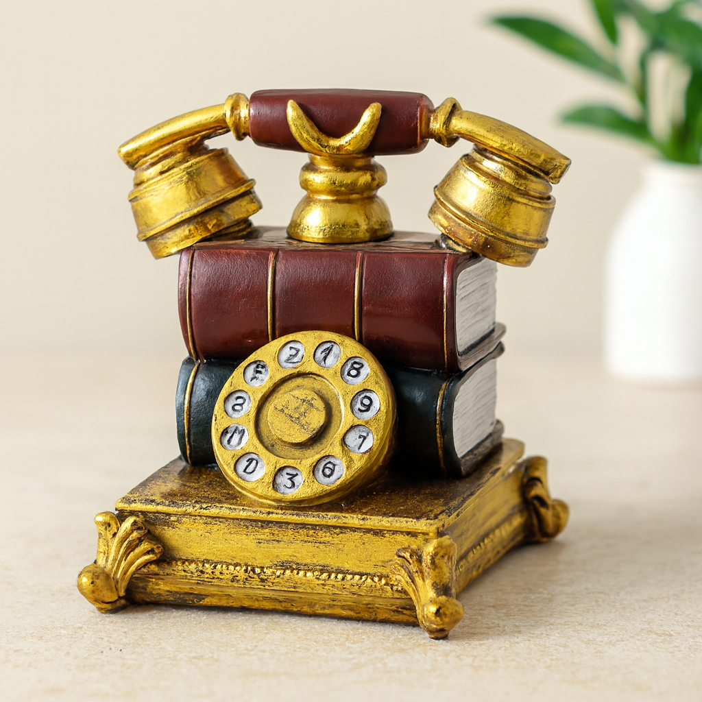 Vintage Telefon Biblo Kumbara Reçine 15.5x15.5x10 cm