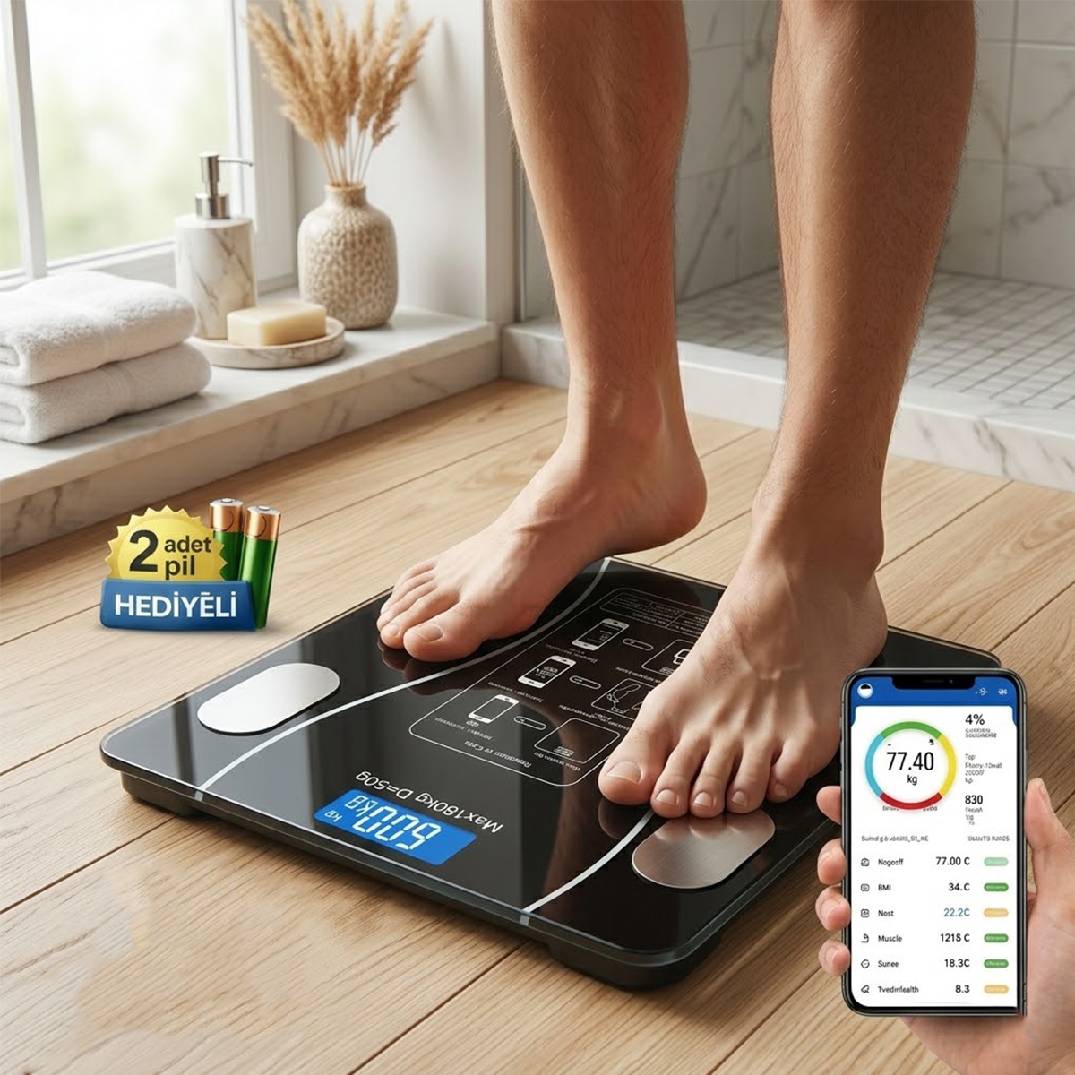 Vücut Analizli Bluetooth Dijital Baskül 180kg/50g