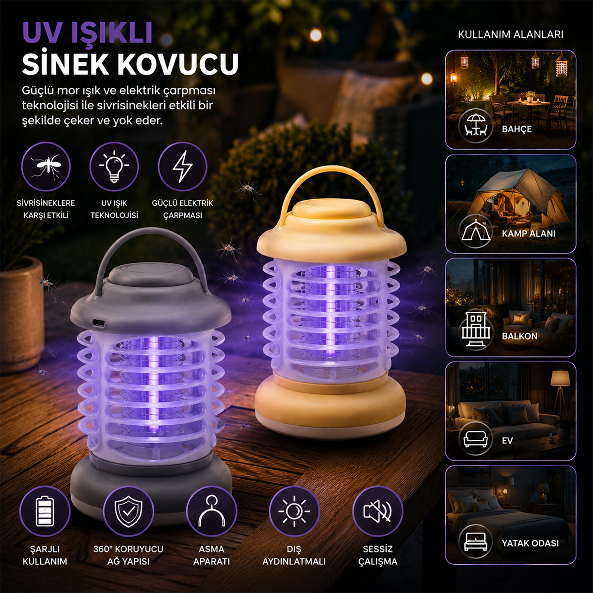 USB Şarjlı UV Işıklı Sessiz Sinek Kovucu (Asma Aparat)