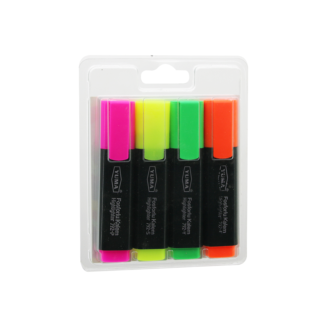 Fosforlu Kalem 4'lü Set (Turuncu, Yeşil, Sarı, Pembe)