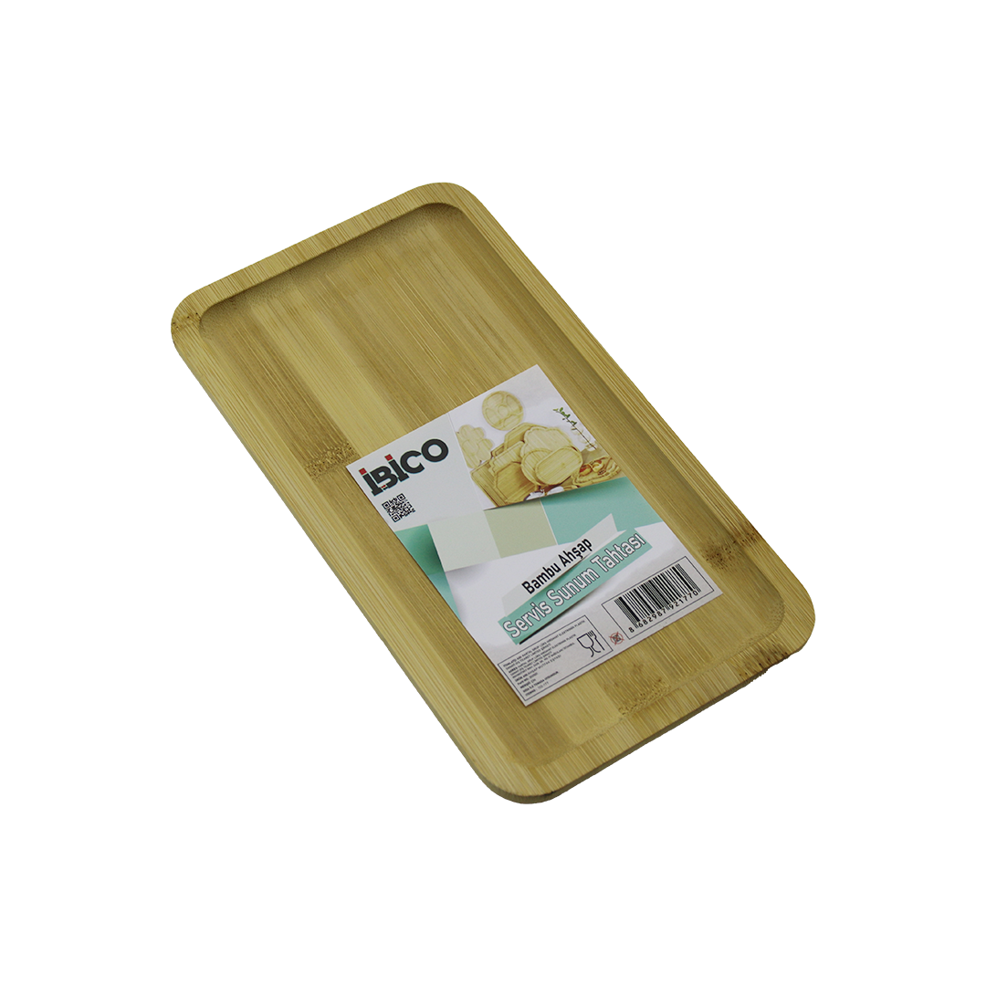 Bambu Ahşap Dikdörtgen Servis Tepsi 25x14x1.4 cm