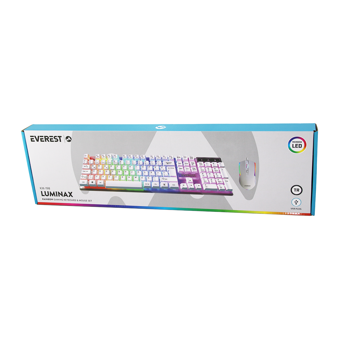 USB Kablolu Oyuncu Klavye ve Mouse Seti - Beyaz RGB