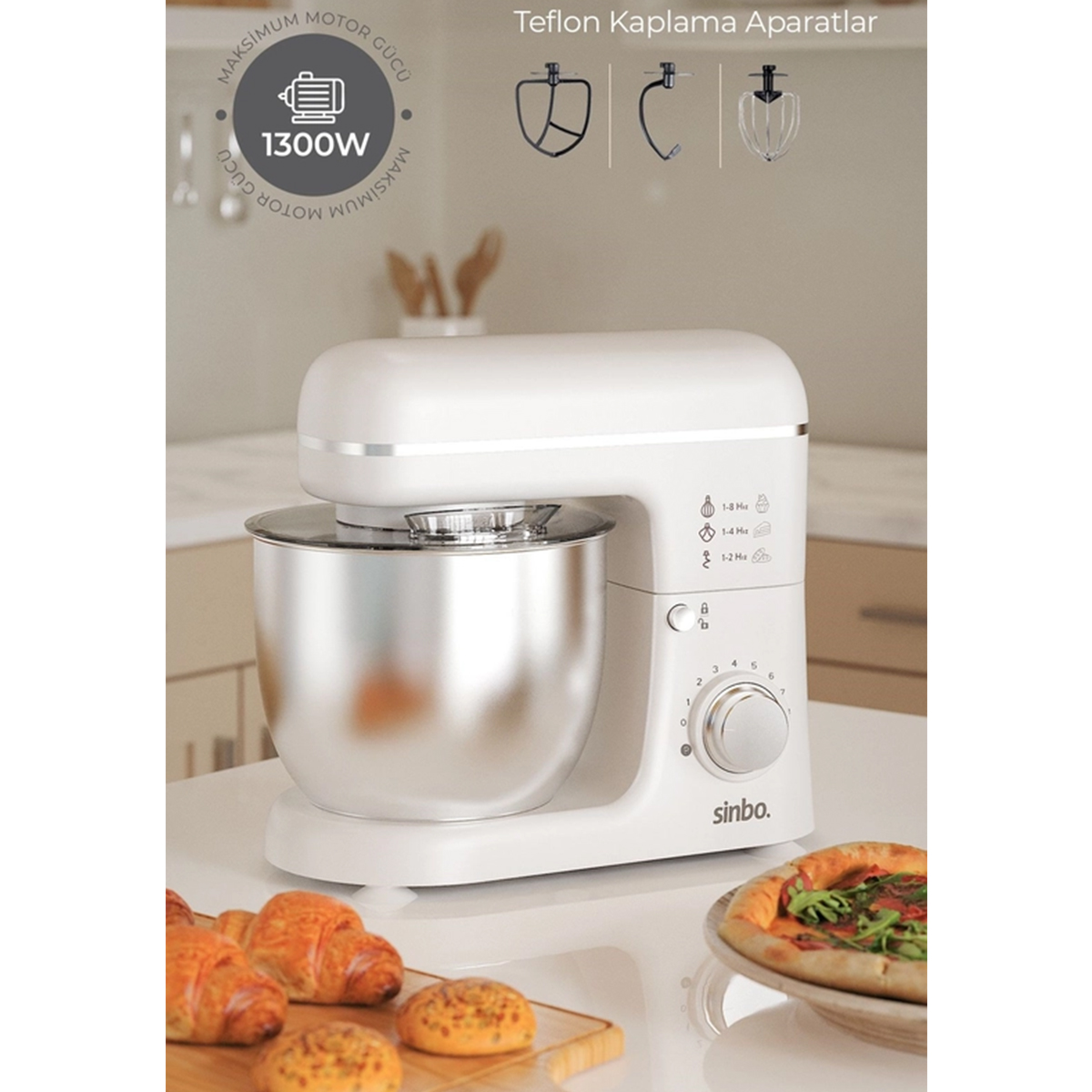 Standlı Mikser 5L 1300W 8 Kademe - Hamur Yoğurucu & Çırpıcı