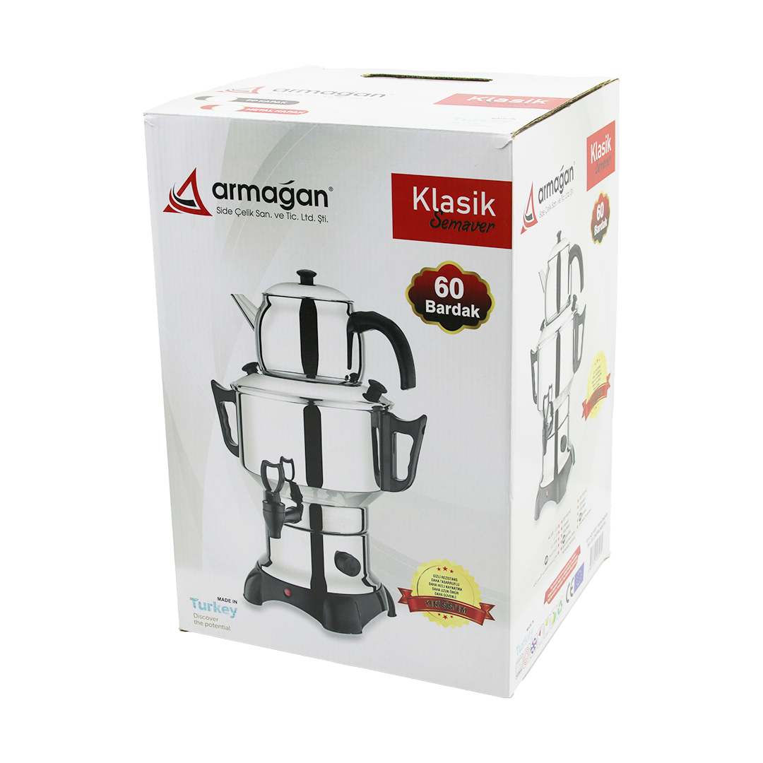 Elektrikli Semaver 6L 1500W Tek Musluk - 60 Bardak Çay Seti
