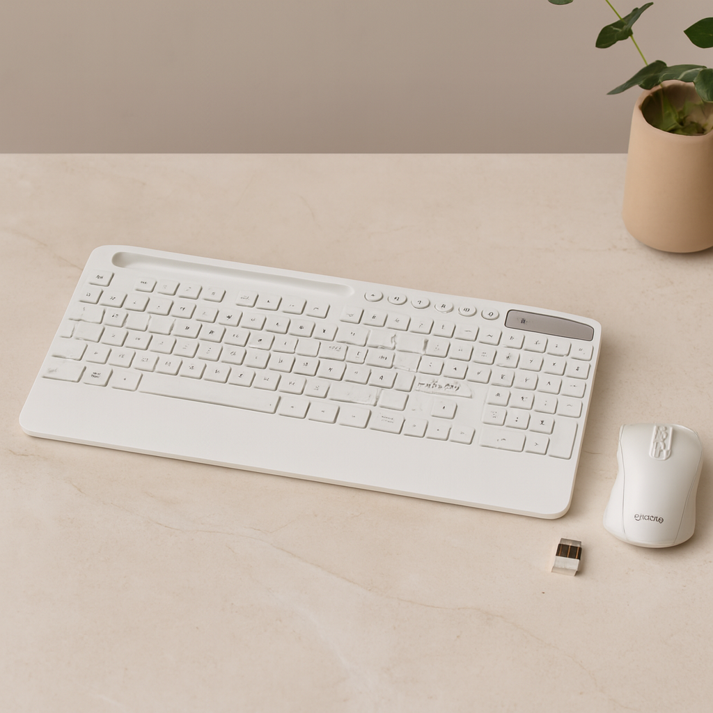 Kablosuz Klavye Mouse Seti - Tablet/Telefon Standlı - Beyaz - Q Klavye